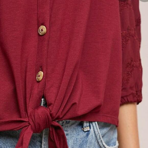 Venessa Virginia for Anthropologie Red Lenora Blouse V-neck Waist tie‎ Medium - Picture 2 of 10